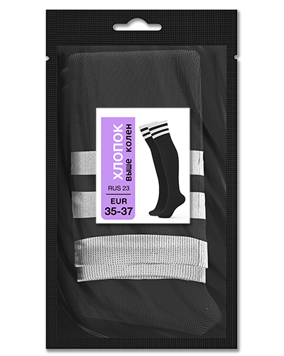 106 Гольфы выше колен хлопок. RUS 23/EUR 35-37 (черные с белым)