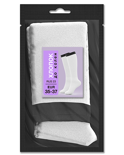 105 Гольфы до колен хлопок. RUS 23/EUR 35-37 (белые с черным)