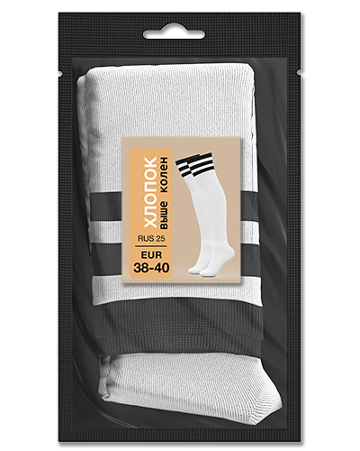 106 Гольфы выше колен хлопок. RUS 25/EUR 38-40 (белые с черным)