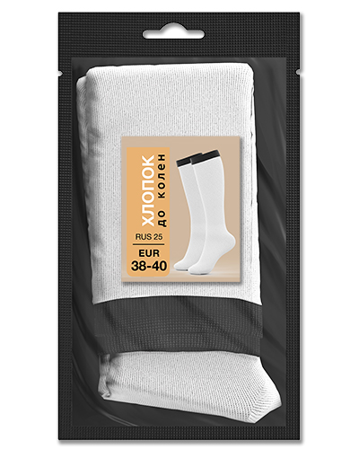 105 Гольфы до колен хлопок. RUS 25/EUR 38-40 (белые с черным)